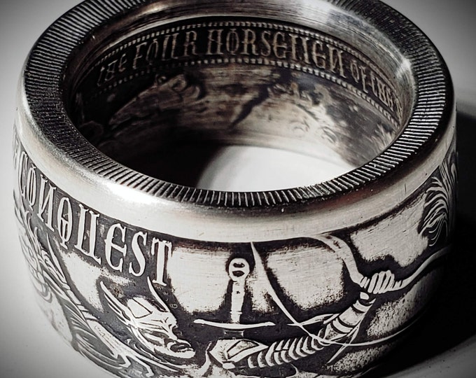 LIMITED EDITION:  "White Horse Of Conquest" from The Four Horseman Of The Apocalypse Series .999 Solid Silver Coin Ring (1oz Ounce Silver)