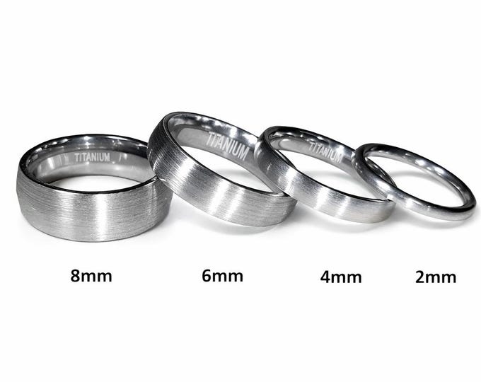 2mm, 4mm, 6mm or 8mm Titanium Dome (Men, Woman, Unisex) Wedding Band Natural Gray Brushed Outer & Smooth Polished Inner Band - Comfort Fit