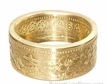 Japan 1964 1000 Yen .925 Silver Coin Ring (24k Gold Plating Optional) - wedding band / engagement ring / Japanese Art / antique jewelry