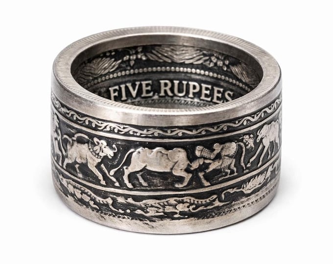 1957 CEYLON (SRI LANKA) Hand Forged Coin Ring.  Silver 5 Rupees 2500th Anniversary of Buddhism (Rare & Expensive coin converted into a ring)