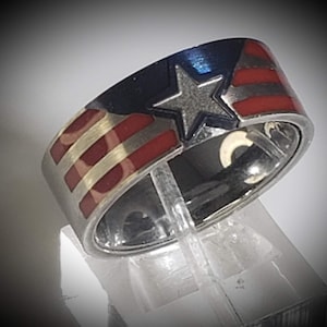 8mm True American MAGA Patriot Handcrafted Ring hand-crafted in Tungsten (Proceeds benefit Disabled Vets!)  Trump2024 USA (US Sizes 5-15)