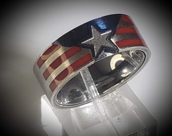 8mm True American MAGA Patriot Handcrafted Ring hand-crafted in Tungsten Army, USMC, Navy, USAF (Sizes 5-15) Proceeds benefit Disabled Vets!