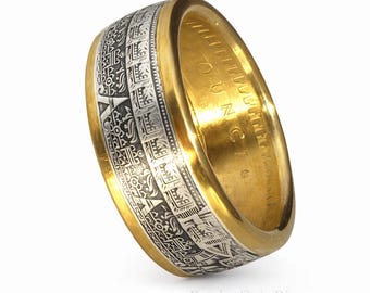 Aztec Mayan Calendar 9999 Solid Silver Coin Ring (Tonatiuh Sun Stone ~ Emperor Cuauhtémoc) 1/2oz Coin forged into a Ring Sizes 4-15