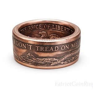 1754 Don't Tread On Me, The Price Of Liberty Handcrafted Straight Wall Copper Coin Ring | wedding band | engagement rings | jewelry | bands