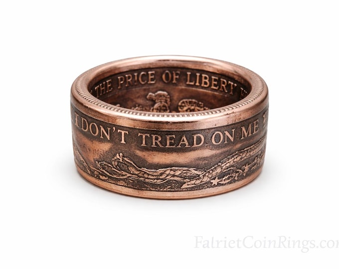 1754 Don't Tread On Me, The Price Of Liberty Handcrafted Straight Wall Copper Coin Ring | wedding band | engagement rings | jewelry | bands