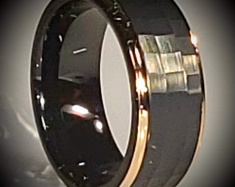 8mm Black Alligator Tungsten Steel & Rose Gold Step Sides Wedding Band | Engagement Ring | Anniversary (US Size 5-15) #111