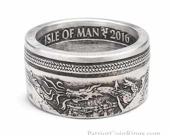 2015 Archangel Michael slaying the Beast!  (coin from Isle of Man) 1 Troy Ounce .999 Pure Fine Silver - Heavy Ring - US Size 3-18