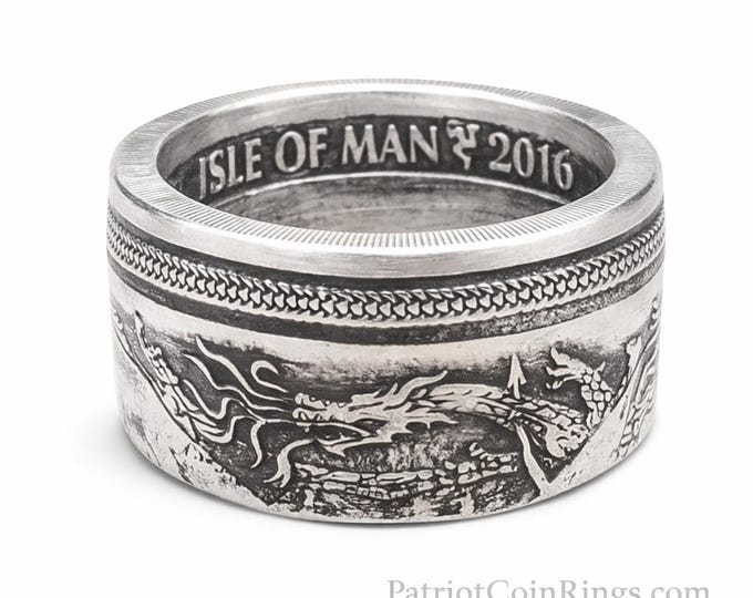 2015 Archangel Michael slaying the Beast!  (coin from Isle of Man) 1 Troy Ounce .999 Pure Fine Silver - Heavy Ring - US Size 3-18