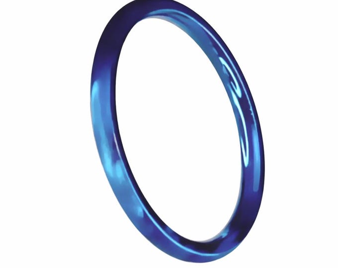 2mm Blue Titanium Stackable Midi Rings (for fun, dress up, parties, current fashion, ladies, women, girls thin bands (US SIZES 2-17)