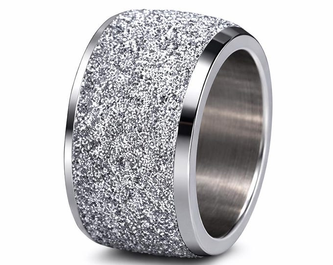 16mm Men or Women Sandblasted Silver Finish Wedding Band Engagement Domed Ring (fashion, anniversary, promise ring, wedding ring) Size 6-12