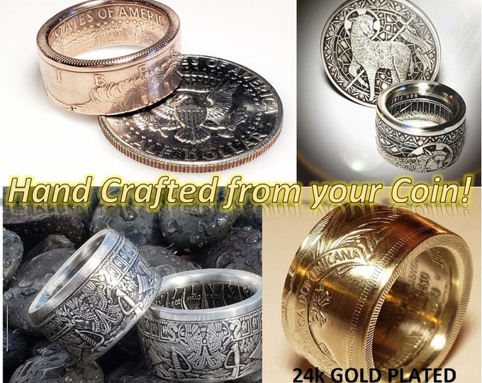 YOUR COIN CONVERTED!  You provide the coin, I'll convert it into a piece of art to wear for life.  Bezel Rings, Coin Rings, Anniversary Band
