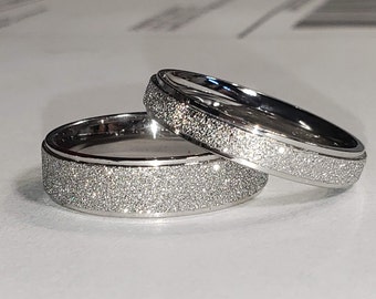 2mm, 4mm or 6mm Men or Women Sand Blasted White Gold Titanium Ring US Ring Size 3-19  (wedding, anniversary, promise, engagement bands)