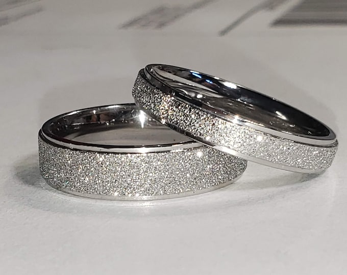 2mm, 4mm or 6mm Men or Women Sand Blasted White Gold Titanium Ring US Ring Size 3-19  (wedding, anniversary, promise, engagement bands)