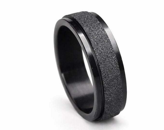 6mm Sandblasted Black Spinner Men or Women Fashion Band (minimalist, engagement, anniversary, promise ring, wedding ring) US Sizes 6-14