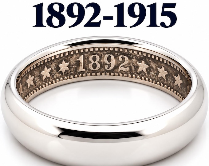 1892-1915 US Barber Silver Half Dollar (Thin 6mm Wedding Band Style Coin Ring)