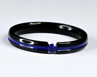 4mm Black Titanium Tension Band with Blue Sapphire Gem (His or Hers - US Ring Sizes 4-17)