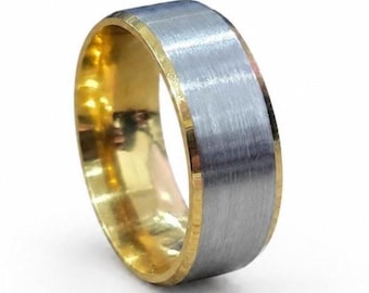 Two-tone Titanium His and Hers Wedding Bands (4mm, 6mm, 8mm, 10mm ring widths) Lightly Brushed Surface