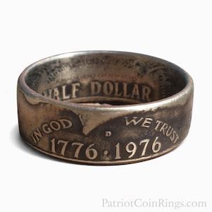 1776-1976 Bicentennial Silver Half Dollar Coin Ring w/ Patina Aged Finish | Double Sided |  Comfort Fit