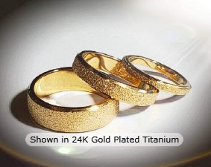2mm, 4mm or 6mm Sand Blasted 24K Gold Titanium Ring US Ring Size 3-19  (wedding, anniversary, promise, engagement bands)