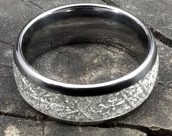 8mm Meteorite & Gunmetal Gray Tungsten Wedding Band | Tungsten Wedding Ring, Grey Tungsten w/ Meteorite style inlay (Sizes 4-15)