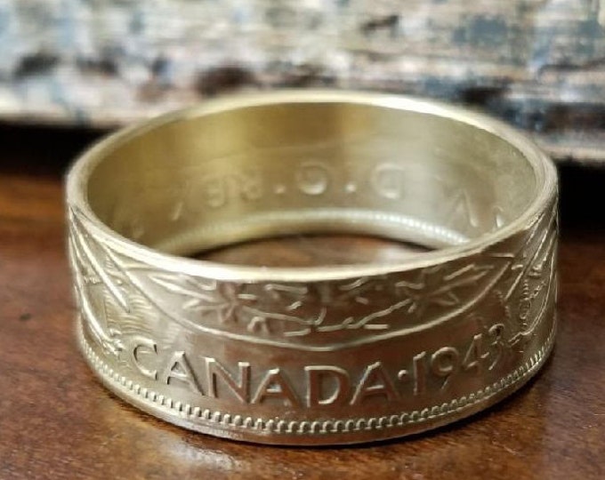 1943 Silver Half Dollar Coin Ring - Canadian 50 Cent  (24K Gold Plated with Hypoallergenic Powder Coating custom made for Ted)