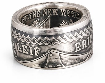 2000 Leif Ericson - Iceland Coin Ring (1 Troy Ounce .999 Pure Silver Mens Engagement,Anniversary, Norwegian, Greenland, Norway)