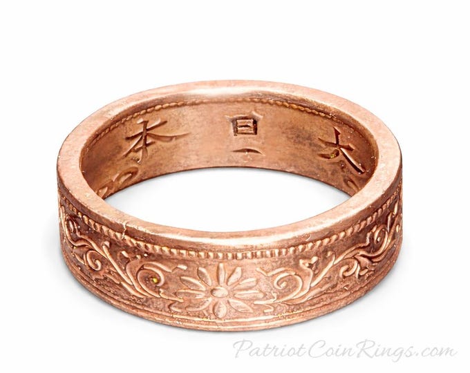 6mm Coin Ring (Rose Gold Plated) Japan paulownia 1 sen 1916~1938 random (US Size 3-16) ladies coin ring, Anniversary, japanese floral