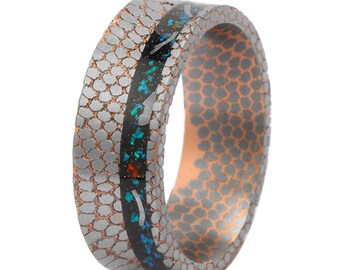 8mm RARE SUPERCOONDUCTOR & METEORITE Ring (Gibeon shavings blended with Opal) Inlay Channel Band, Engagement Ring, Wedding Band (Sizes 5-18)