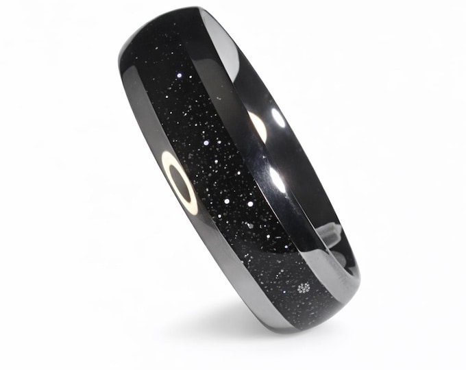 8mm Hawaiian Black Sand Inlaid into Silver Tungsten Dome Ring!  For Men or Women.  Wedding Band, Honeymoon, Anniversary Band (Size 4-18)