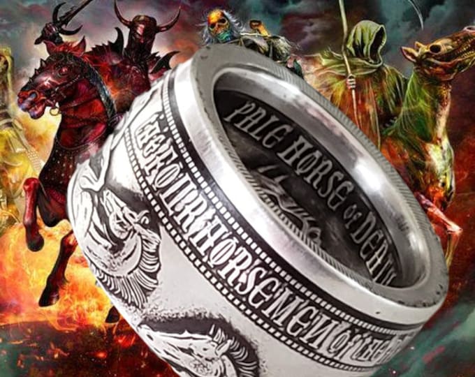 LIMITED EDITION: The Four Horseman Of The Apocalypse Series .999 Solid Silver Coin Ring (1oz Ounce Silver) - Reverse Side Out!