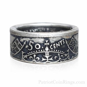 1937–1968 Canadian Silver Half Dollar Coin Ring - Canada 50 Cent  (casual wear, wedding ring, gothic, monarchy, French, English)