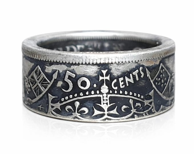RANDOM 1937–1968 Silver Half Dollar Coin Ring - Canadian 50 Cent  (casual wear, wedding ring, gothic, monarchy, french, english)