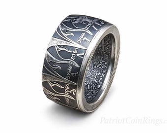 FLAMES FACING OUT!  Silver "Pieces of Eight," Spanish Dollar - A Predatory World - 999 Pure Silver Coin Ring (pirates of the Caribbean)