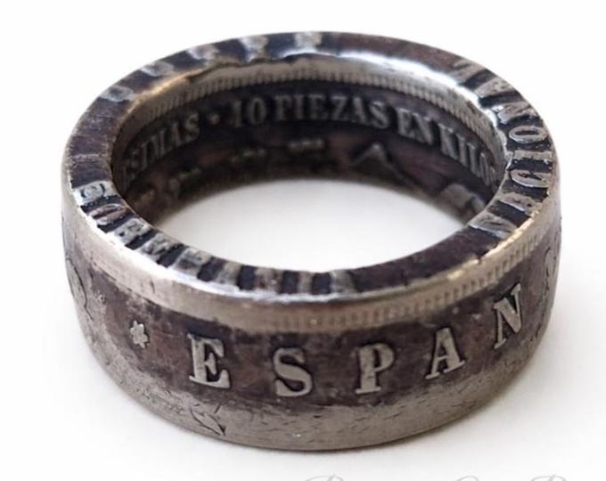 1870 Spain's Espana 5 Pesetas Coin Ring!  90% Pure Silver!  Nice weight (Sized from US 6-20).  Spanish Heritage Ring, Provisional Government