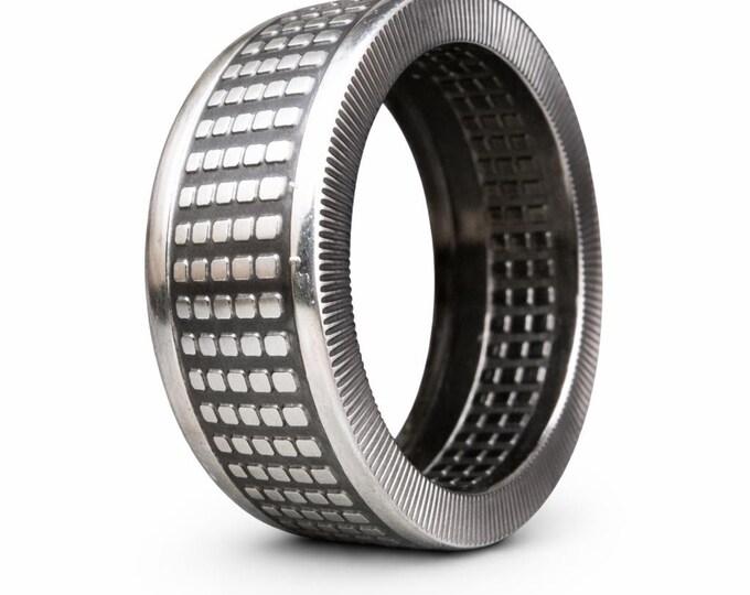 Geometric Radial Coin Ring (Black Rhodium & Silver Two-Tone) Hand forged from a Solid Silver Radial Bullion Round Coin (US Sizes 5-23)