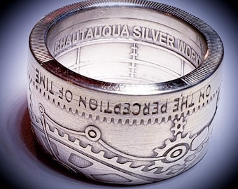 COIN RING!  Made from "Shifting Gears On Perception Of Time" .999 Pure Silver Coin Ring Size 5-18  (T.I.M.E. Series #1) Steampunk, Gearheads
