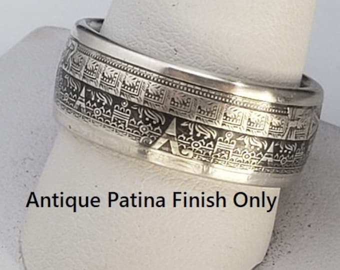 Aztec Mayan Calendar 9999 Solid Silver Coin Ring (Tonatiuh Sun Stone ~ Emperor Cuauhtémoc) 1/2oz Coin forged into a Ring Sizes 4-15