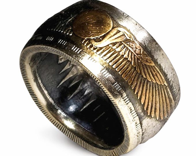 RARE 1955-56 Egyptian Sun God Ra 25 Qirsh Commemorative Piastres Coin Ring, 9.5-10mm wide, .720 Silver, Anniversary, Birthday, Heritage Ring