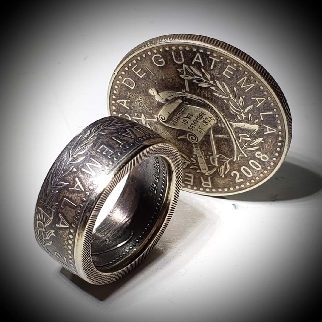 Anillo con moneda de quetzal de Guatemala 1998-2017 (anillo