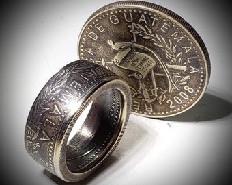 1998-2017 Guatemala 1 Quetzal Coin Ring (Heritage Ring made from authentic coin) Antique Brass / Bronze Finish w/ Free Jewelers Clear Coat.
