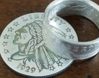 1929 Silver Incuse Indian Head Coin Rings | Wedding Rings | Silver Bands | Jewelry | 1 Troy Ounce, 1oz, 1/2oz, 1/4oz      (not cheap copper)