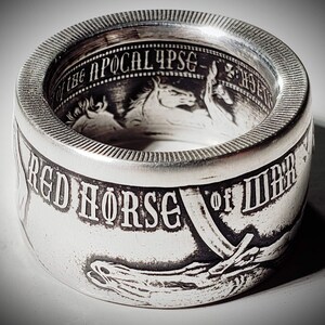 LIMITED EDITION:  &quot;Red Horse Of War&quot; from The Four Horseman Of The Apocalypse Series .999 Solid Silver Coin Ring (1oz Ounce Silver)