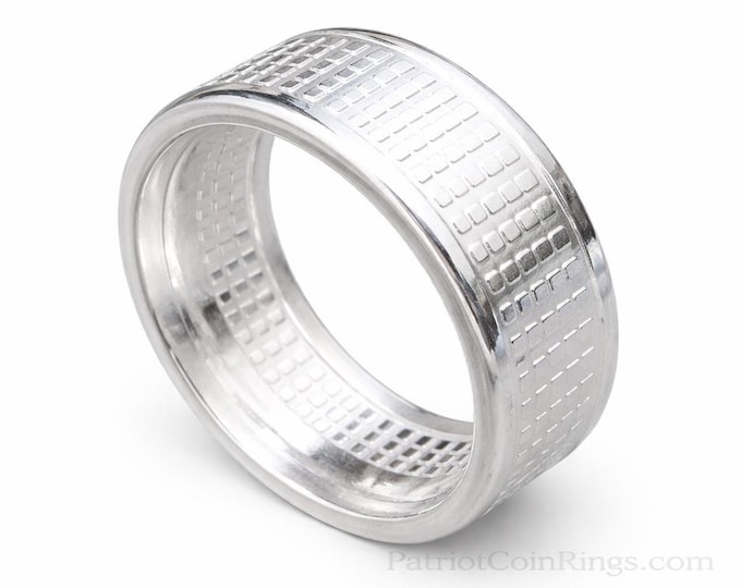 Geometric Radial Coin Ring Hand forged from a Solid .9999 Silver Radial Bullion Round Coin (US Sizes 5-23)