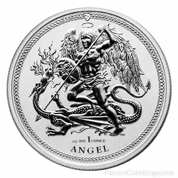 2018 Archangel Michael slaying the Dragon, Coin from Isle of Man, 1 Troy Ounce .999 Pure Fine Silver, Metal Plating Options Available.