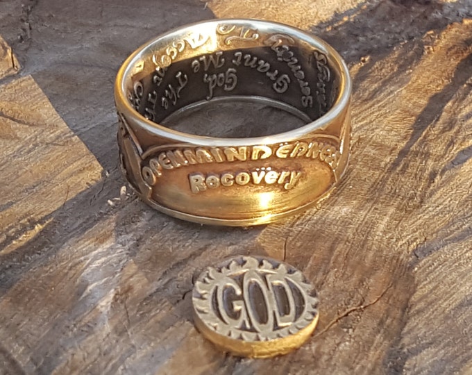 AA Coin Ring, Sobriety Reminder, AA anniversary, Alcoholics Anonymous, AA Coin, Coin Rings, Recovery Jewelry, Recovery Gift