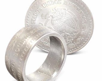 Estados Unidos Mexicanos "COIN RING" Mexican Pure Silver 1oz (un onza) Libertad w/ choice of Finish!  US Ring Sizes 5-22