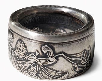 RARE LIMITED EDITION:  "Black Horse Of Famine" from The Four Horsemen of the Apocalypse Series 999 Solid Silver Coin Ring (1oz Ounce Silver)