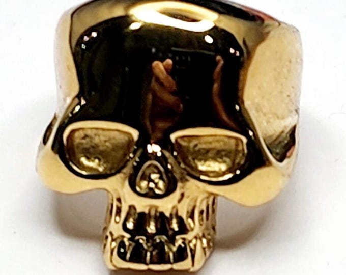 Gold Skull Ring (Biker, Brutalist, Boho Style, Large Wide Band) US Sizes 7-15