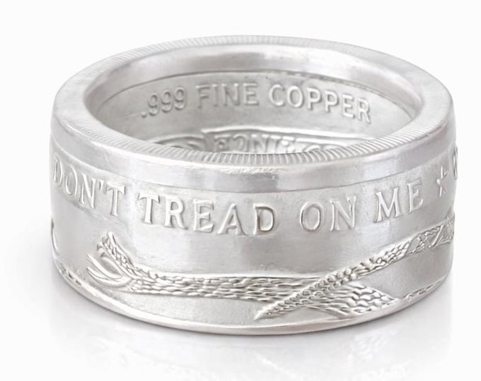 1754 Don't Tread On Me - 1oz Vigilance 9999 Solid Silver Round Coin handcrafted into a Coin Ring!   The Price Of Liberty - Vigilance Series