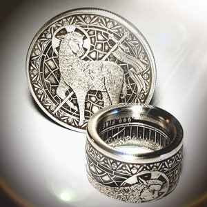 LIMITED EDITION:  &quot;Lamb of God&quot; Christian Coin Ring .999 Pure Silver Coin Ring (Shown in Antique Patina) Anniversary Ring, Catholic Rings
